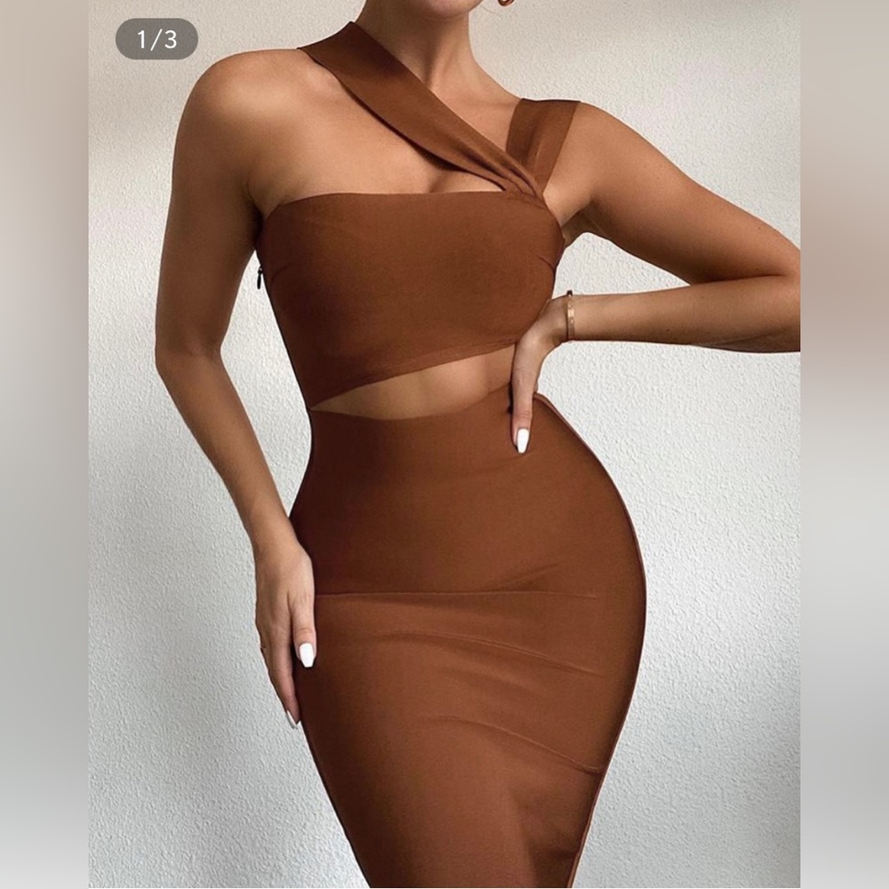 Nude One Shoulder MIDI dress